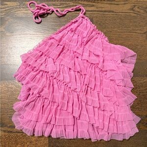 Anthropologie Pink Ruffled Halter Top